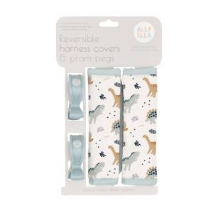 Harness Covers & Pram Pegs - Beige Dinosaurs