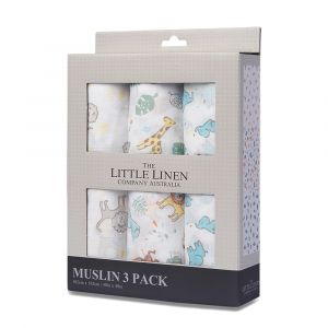 Little Linen Muslin 3Pk - Safari Bear