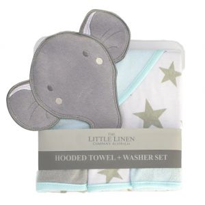 The Little Linen Company Hooded Towel & Washers Elephant Star