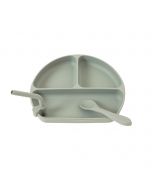 Silicone Plate with Straw & Spoon - Olive