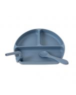 Silicone Plate with Straw & Spoon - Slate Blue