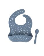 Silicone Bib with Spoon - Slate Blue