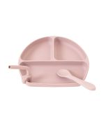 Silicone Plate with Straw & Spoon - Dusty Pink