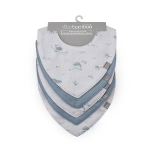 Little Bamboo Muslin Bib 5pk - Retro Blue