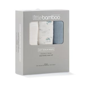 Little Bamboo Muslin Wrap 3Pk - Retro Blue