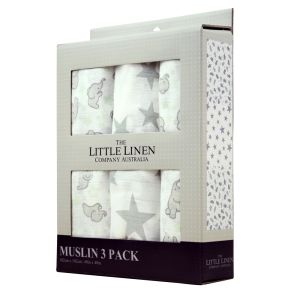Little Linen Muslin 3Pk - Mint Elephant