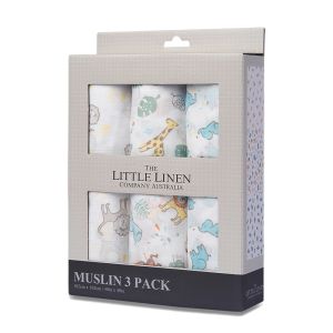 Little Linen Muslin 3Pk - Safari Bear