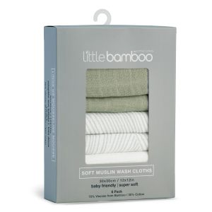 Little Bamboo Muslin Washers 6pk - Bayleaf