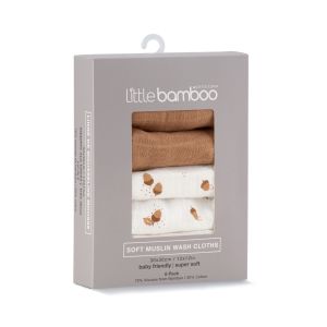 Little Bamboo Muslin Washers 6pk - Iced Coffee