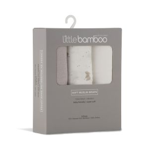 LITTLE BAMBOO MUSLIN WRAPS 3PK - Stone Grey