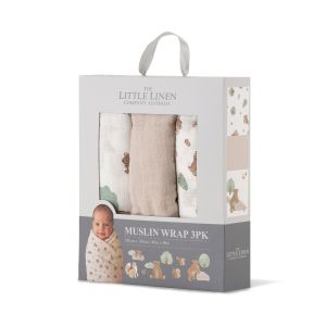 Little Linen Muslin Wraps 3Pk - Bushland Bear