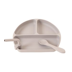 Silicone Plate with Straw & Spoon - Stone
