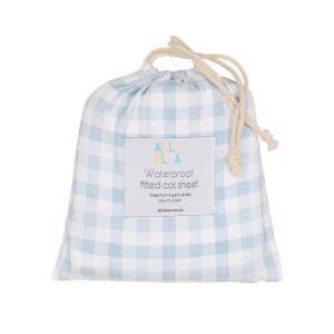 Waterproof Jersey Fitted Cot Sheet - Gingham Blue